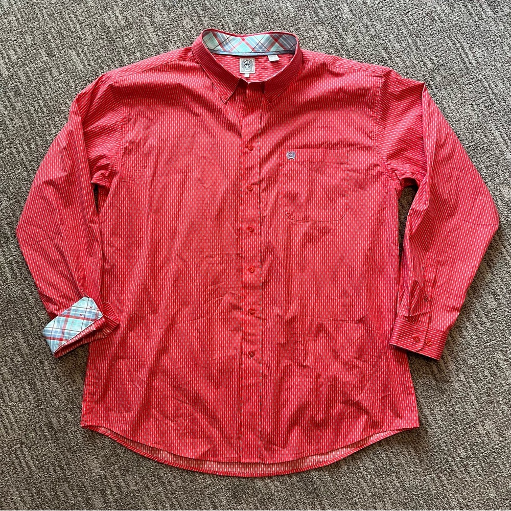CINCH men’s lightweight red long sleeve button down shirt size XXL